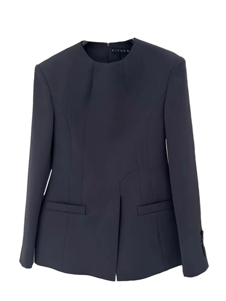 LANMREM Chic Blazer Coat For Women Long Sleeves Round Collar Irregular Fashion Office Lady Clothing 2025 Summer New 2DA5301