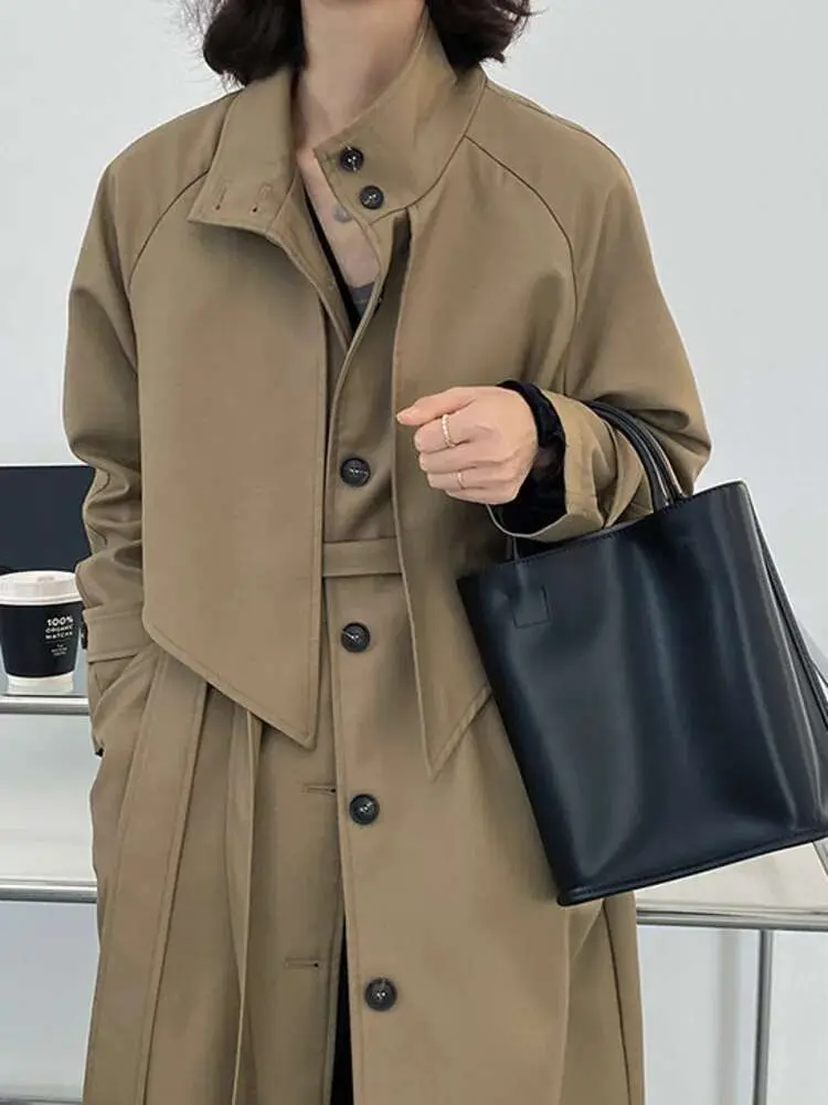 LANMREM Fashion Trench Coat For Women Irregular Single Breasted Loose Windbreaker 2025 Spring New Streetwear Clothing 2DA1830