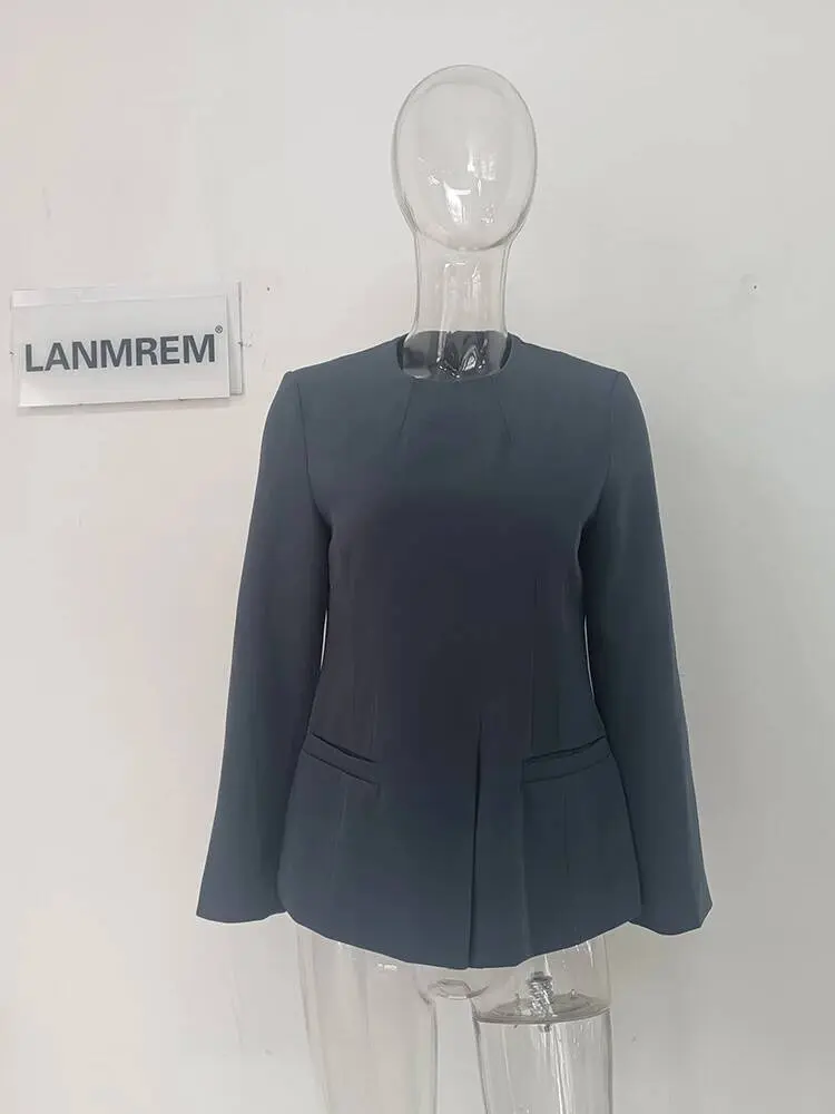 LANMREM Chic Blazer Coat For Women Long Sleeves Round Collar Irregular Fashion Office Lady Clothing 2025 Summer New 2DA5301