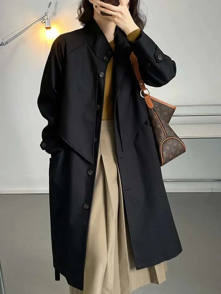 LANMREM Fashion Trench Coat For Women Irregular Single Breasted Loose Windbreaker 2025 Spring New Streetwear Clothing 2DA1830