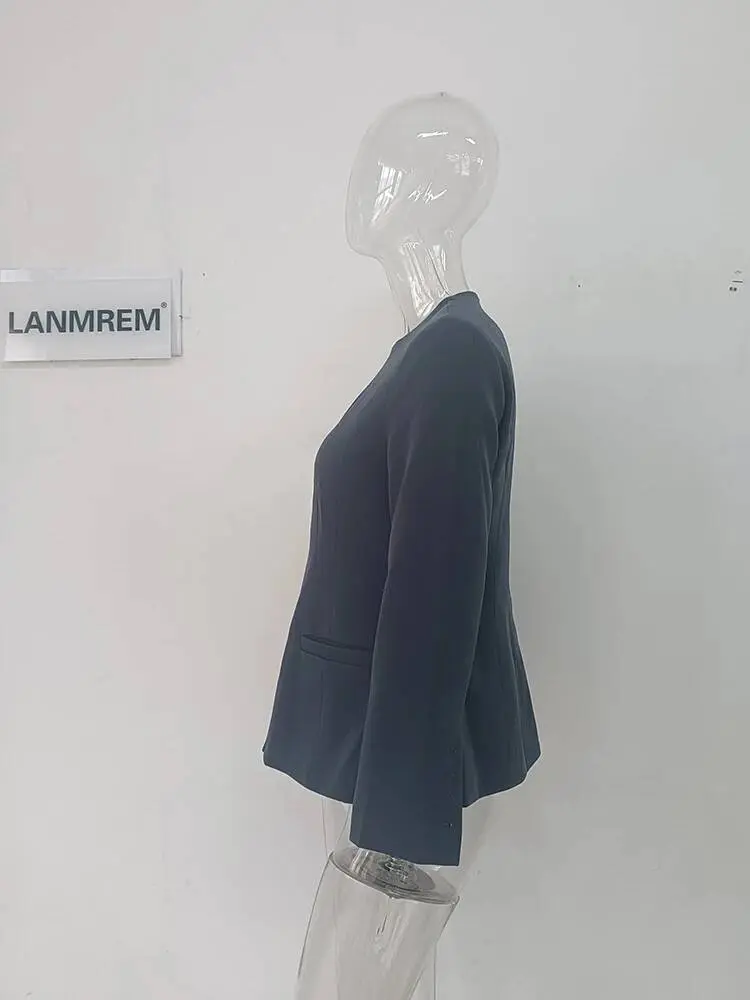 LANMREM Chic Blazer Coat For Women Long Sleeves Round Collar Irregular Fashion Office Lady Clothing 2025 Summer New 2DA5301