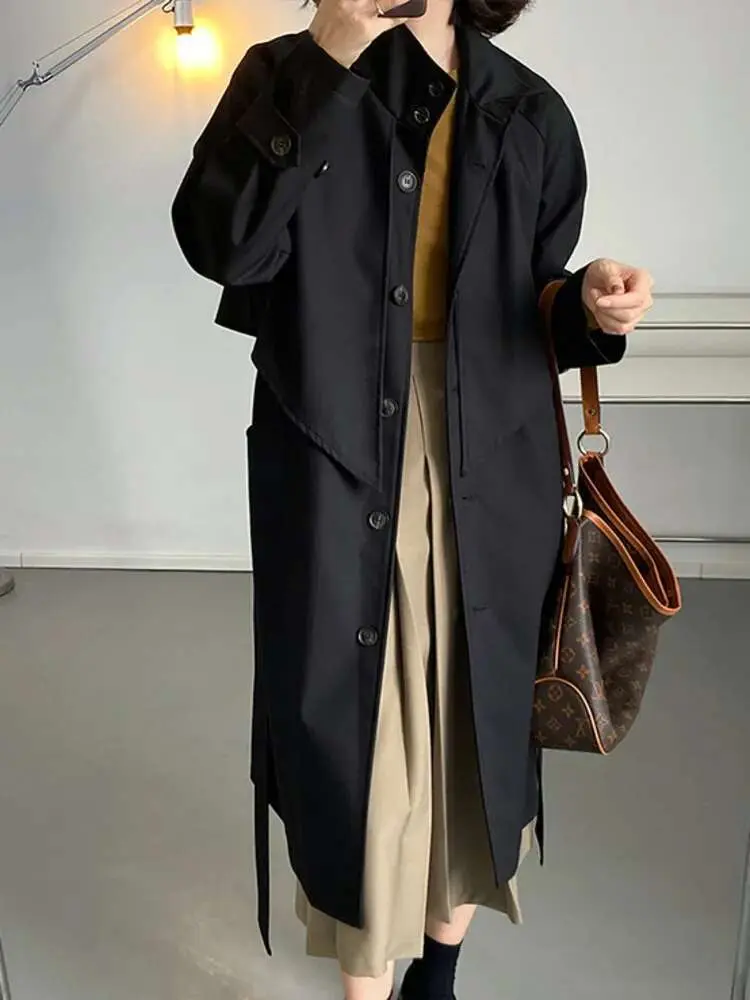 LANMREM Fashion Trench Coat For Women Irregular Single Breasted Loose Windbreaker 2025 Spring New Streetwear Clothing 2DA1830