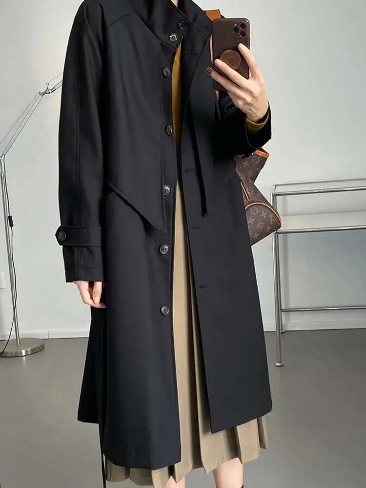 LANMREM Fashion Trench Coat For Women Irregular Single Breasted Loose Windbreaker 2025 Spring New Streetwear Clothing 2DA1830