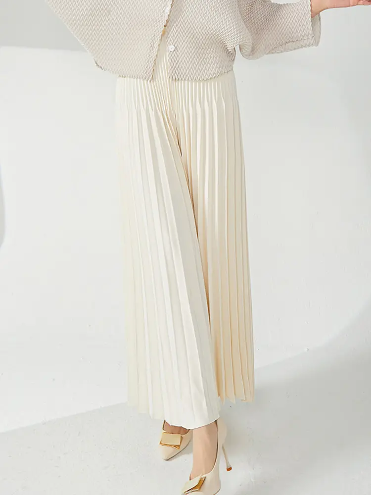 LANMREM Casual Loose Pleated Long Pants Women High Waist Solid Color Wide Leg Trousers Versatile 2024 Spring New 2AA4480