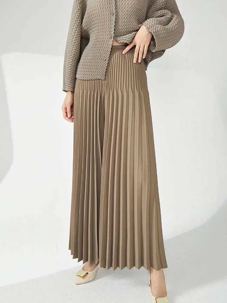 LANMREM Casual Loose Pleated Long Pants Women High Waist Solid Color Wide Leg Trousers Versatile 2024 Spring New 2AA4480