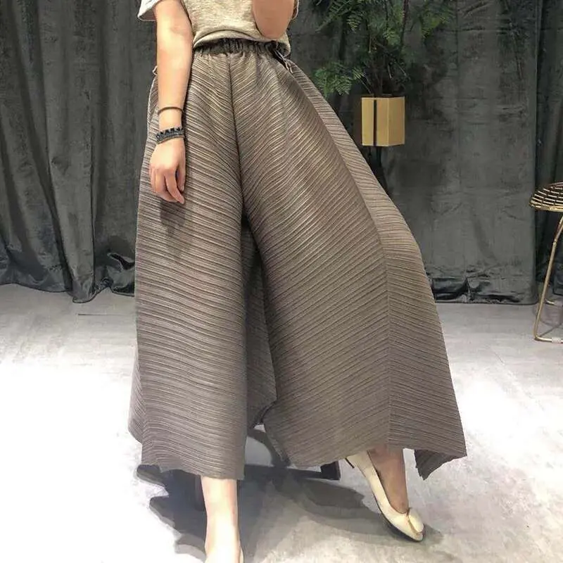 LANMREM pleated straight pants for famale 2025 spring new  elastic waist pleated wide leg pants women YJ444