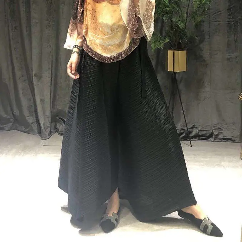 LANMREM pleated straight pants for famale 2025 spring new  elastic waist pleated wide leg pants women YJ444