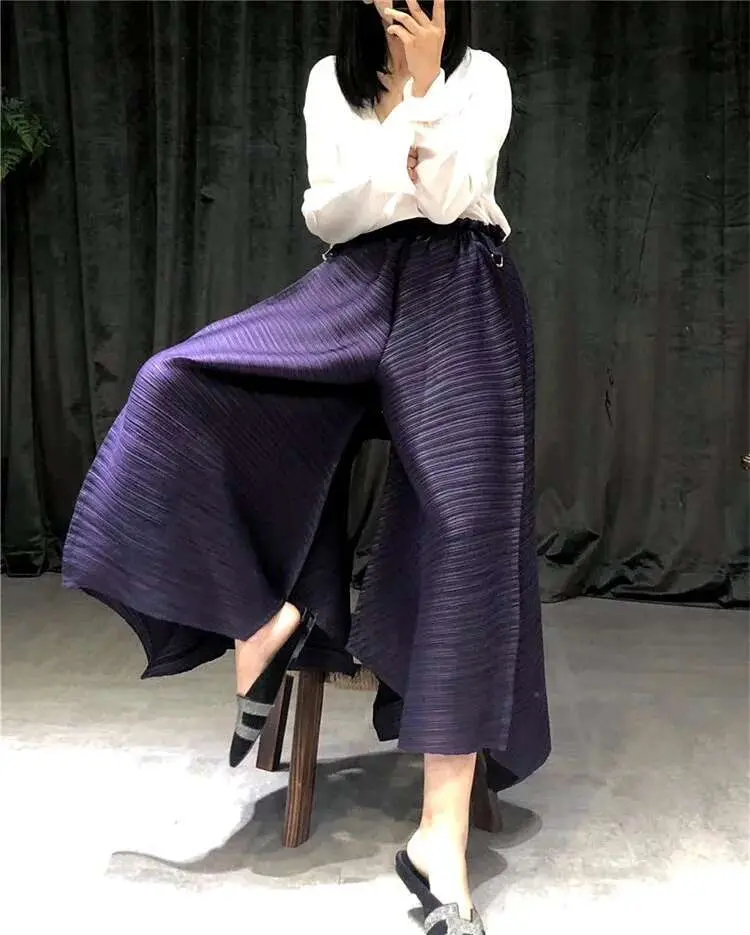 LANMREM pleated straight pants for famale 2025 spring new  elastic waist pleated wide leg pants women YJ444