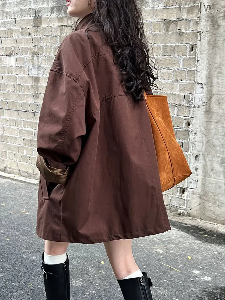 LANMREM Temperament Short Trench For Women Lapel Single Breasted Solid Color Pockets Design Coat 2025 Spring New 2Z2225