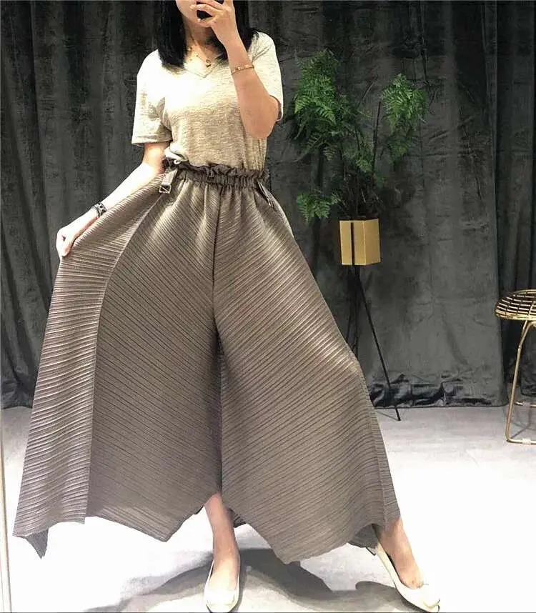 LANMREM pleated straight pants for famale 2025 spring new  elastic waist pleated wide leg pants women YJ444