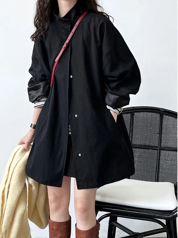 LANMREM Temperament Short Trench For Women Lapel Single Breasted Solid Color Pockets Design Coat 2025 Spring New 2Z2225