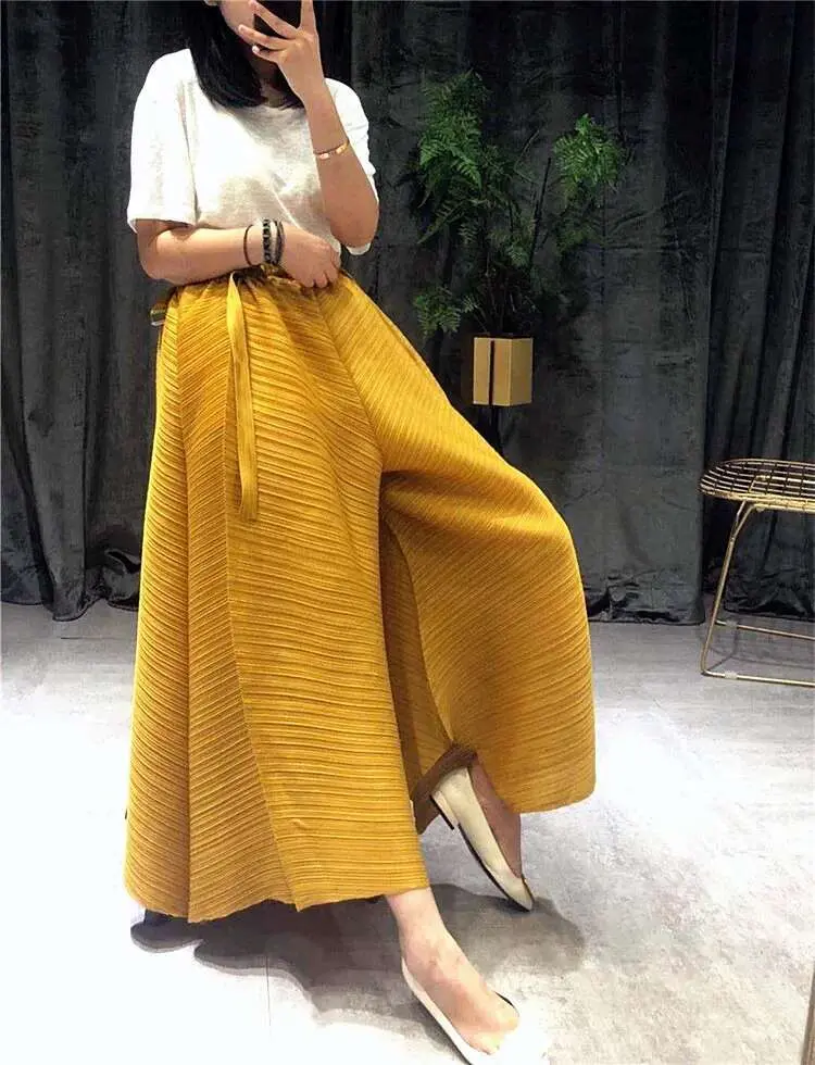 LANMREM pleated straight pants for famale 2025 spring new  elastic waist pleated wide leg pants women YJ444