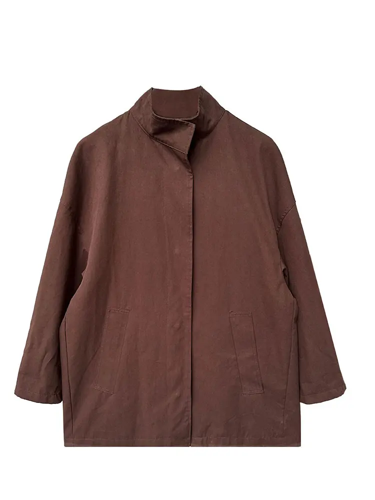 LANMREM Temperament Short Trench For Women Lapel Single Breasted Solid Color Pockets Design Coat 2025 Spring New 2Z2225