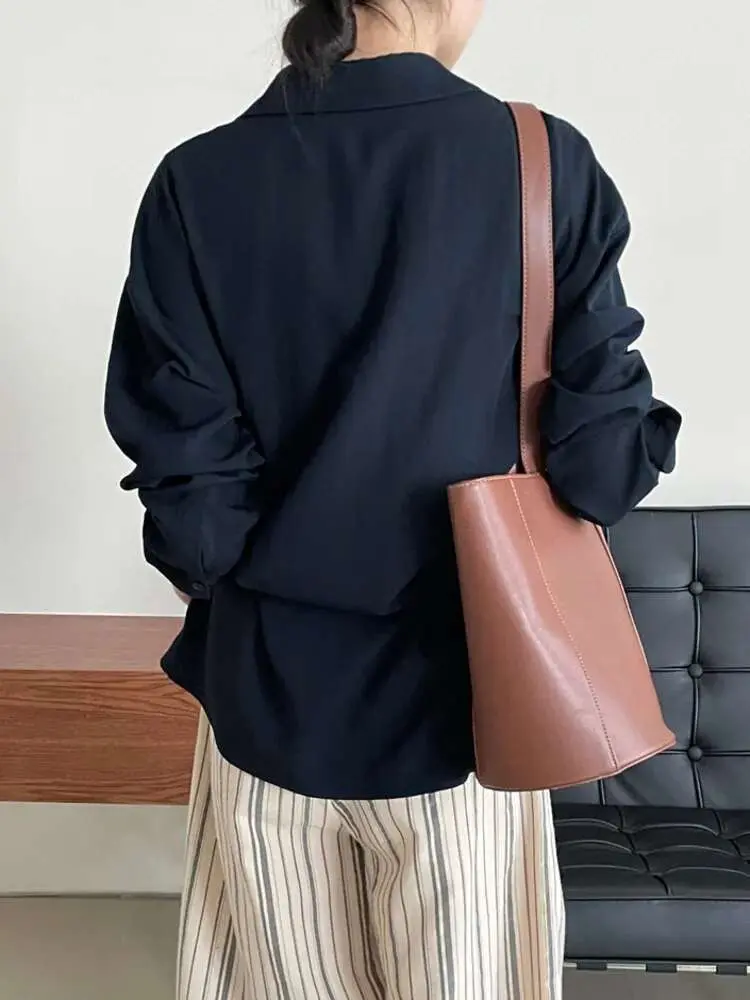 LANMREM Chic Style Women Shirt New Fashion Basic Lapel Long Sleeves Irregular Special Design Shirts Office Lady Clothes 2DC1359
