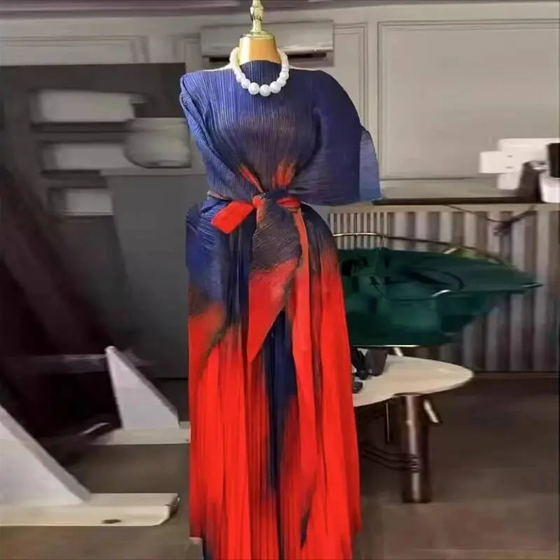 LANMREM Niche Chic Printting Pleated Women's Two Pieces Set Irregular Pullover Top And Elastic Waist Wide Leg Pants New 2DB3867