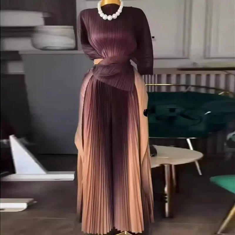 LANMREM Niche Chic Printting Pleated Women's Two Pieces Set Irregular Pullover Top And Elastic Waist Wide Leg Pants New 2DB3867
