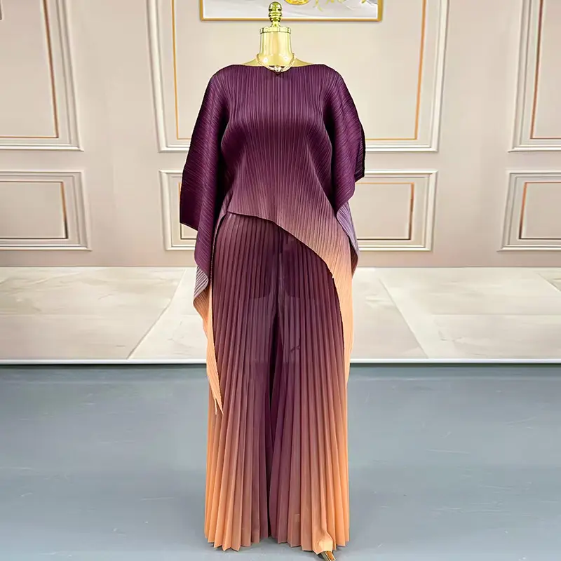 LANMREM Niche Chic Printting Pleated Women's Two Pieces Set Irregular Pullover Top And Elastic Waist Wide Leg Pants New 2DB3867