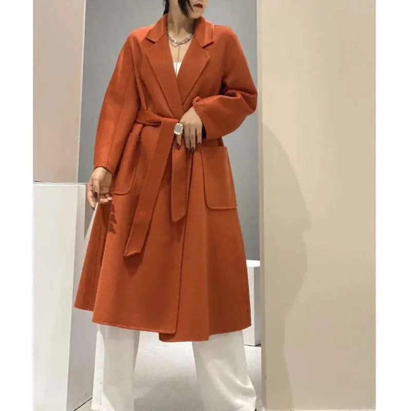 LANMREM Popular 2025 High End Water Ripple Double-sided Wool Coat Women Long Bathrobe Style Autumn Winter Coat For Female 2A462