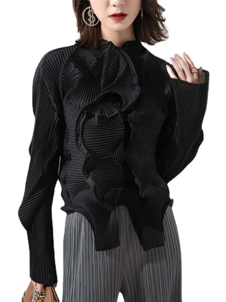 LANMREM Fold Button Shirts For Women 2025 Spring Long Sleeves Solid Color Loose Casual Top Ladies Luxury Clothing 2R2237