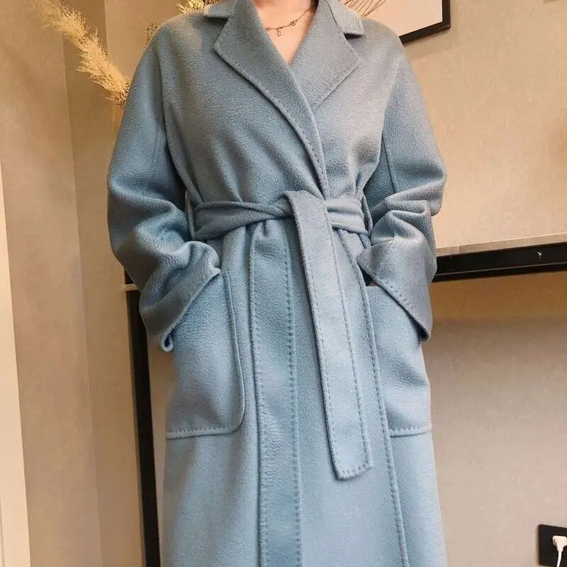 LANMREM Popular 2025 High End Water Ripple Double-sided Wool Coat Women Long Bathrobe Style Autumn Winter Coat For Female 2A462