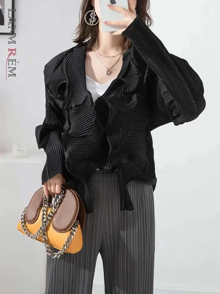 LANMREM Fold Button Shirts For Women 2025 Spring Long Sleeves Solid Color Loose Casual Top Ladies Luxury Clothing 2R2237