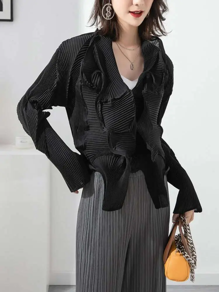 LANMREM Fold Button Shirts For Women 2025 Spring Long Sleeves Solid Color Loose Casual Top Ladies Luxury Clothing 2R2237