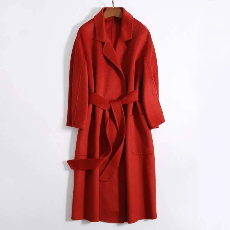 LANMREM Popular 2025 High End Water Ripple Double-sided Wool Coat Women Long Bathrobe Style Autumn Winter Coat For Female 2A462