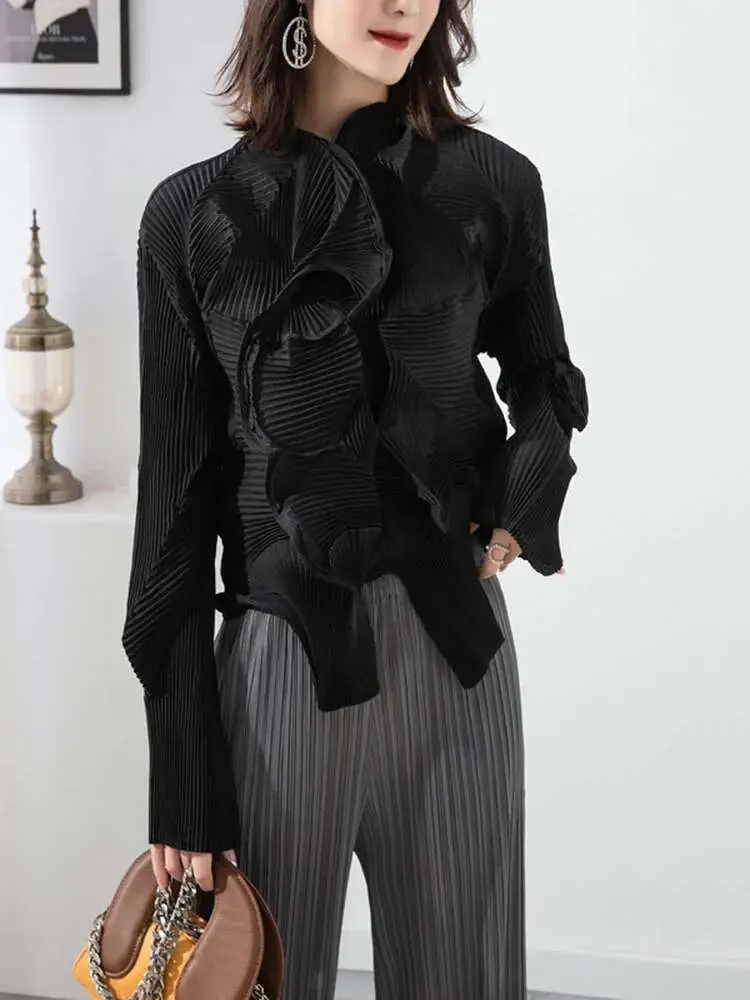 LANMREM Fold Button Shirts For Women 2025 Spring Long Sleeves Solid Color Loose Casual Top Ladies Luxury Clothing 2R2237