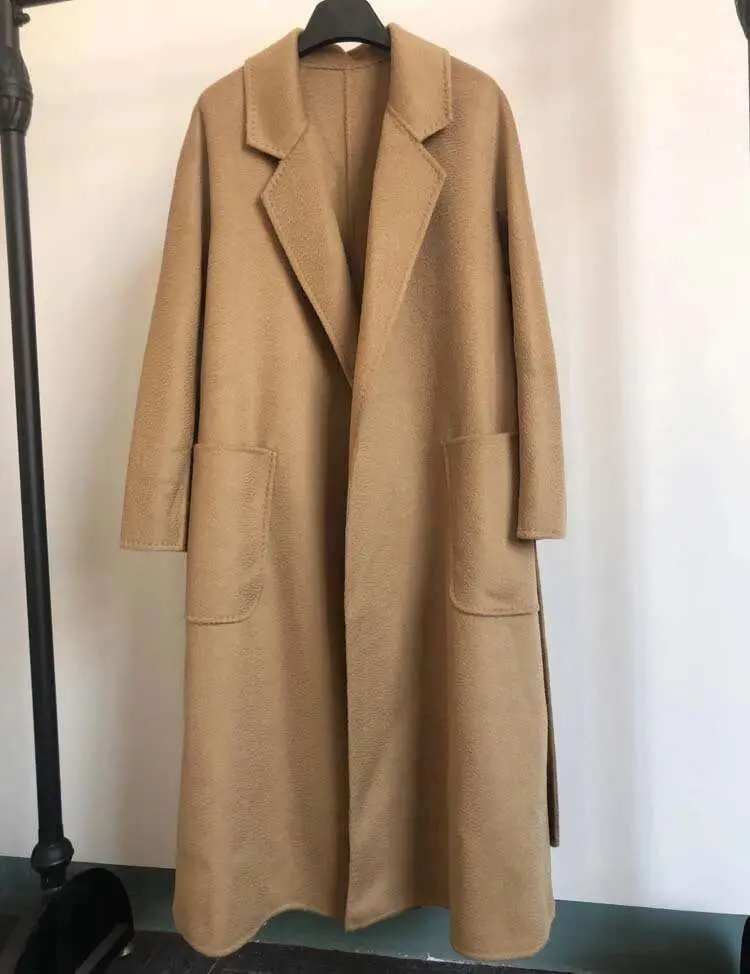 LANMREM Popular 2025 High End Water Ripple Double-sided Wool Coat Women Long Bathrobe Style Autumn Winter Coat For Female 2A462