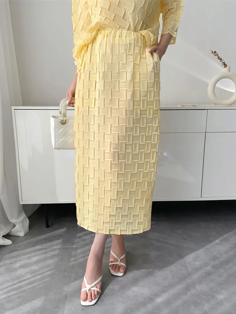 LANMREM Handmade Pleated Set Women's 2025 Summer New Top + Elastic Waist Half Skirt Casual Temperament Two Pieces Sets 2DB3077