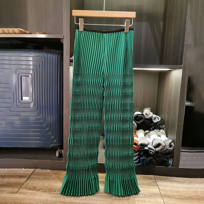 LANMREM High-end Simple khaki Wave Pattern New women's long pants Summer elastic high waist Casual Straight-leg trousers 2DB3705