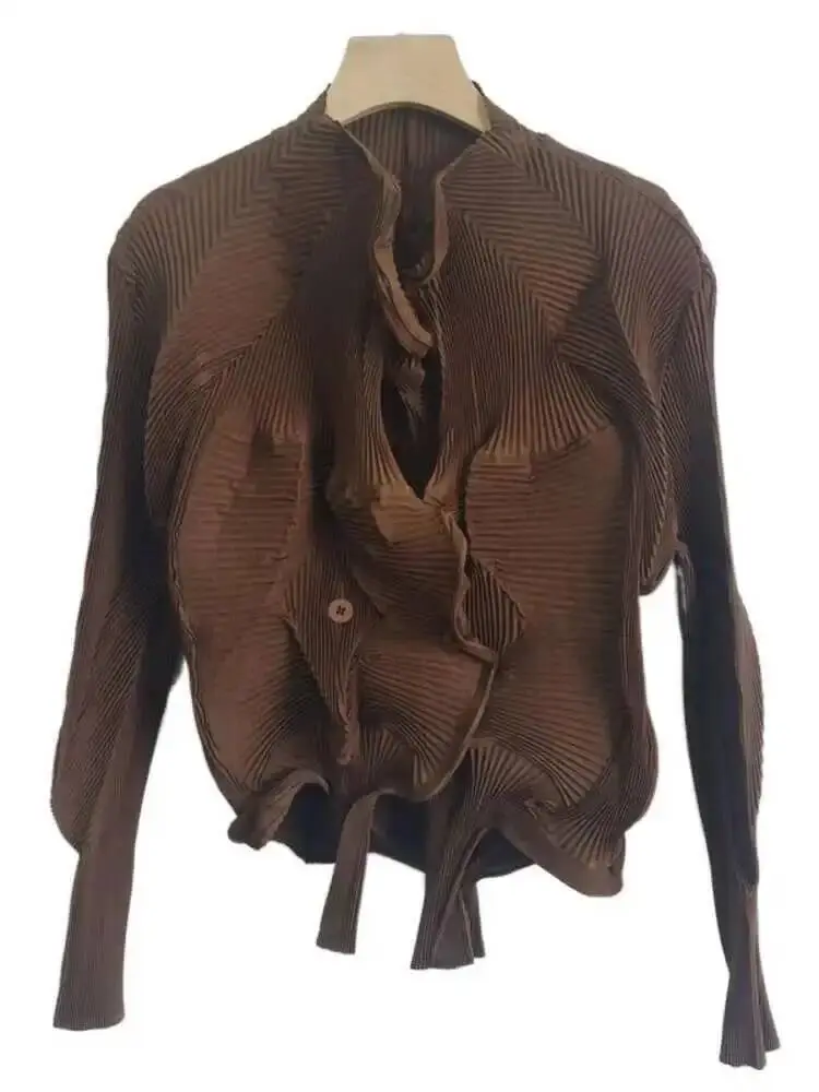 LANMREM Fold Shirts For Women Ruffles Long Sleeves Solid Color Pleated Irrgular Shirt Female Fashion Top  Autumn 2DA1732
