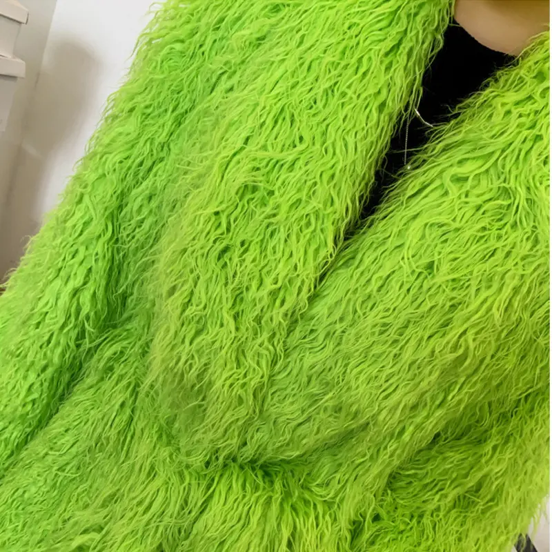 LANMREM Green Niche Colorful Faux Fur Coat For Women Long Coat Lapel Cardigan Fashion Over Knee Winter Coats Warm Soft 2DB3918