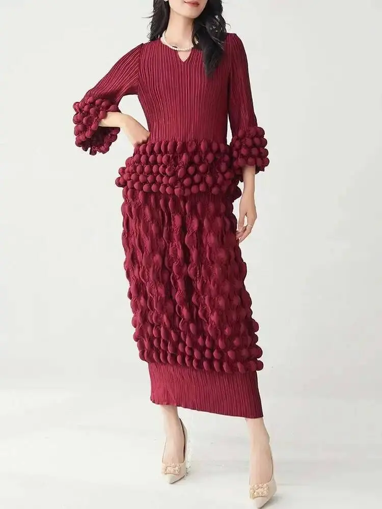 LANMREM Pleated Two Piece Sets Women Chic Style V Neck T Shirt + Skirt Fashion Solid Color Female New 2025 Female Set 2DB2503