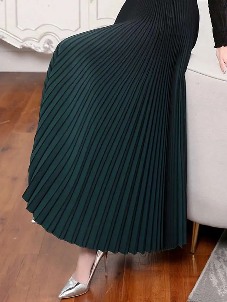 LANMREM Elegant Pleated Skirt For Women Gradient High Elastic Waist Loose Skirts Fashion Female Clothing 2025 Spring New 2YA710