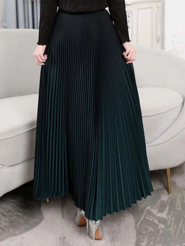 LANMREM Elegant Pleated Skirt For Women Gradient High Elastic Waist Loose Skirts Fashion Female Clothing 2025 Spring New 2YA710