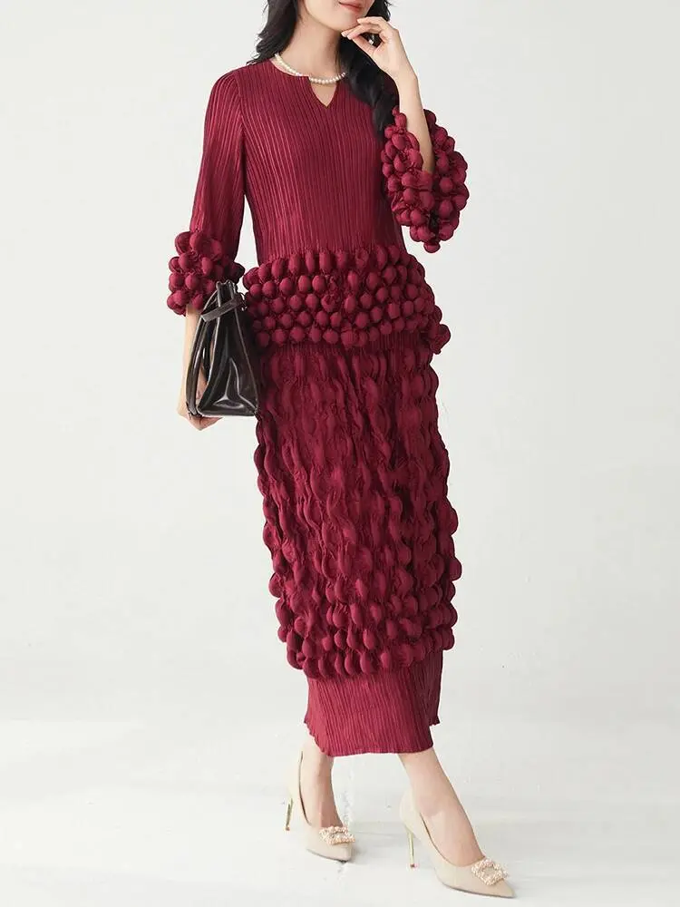 LANMREM Pleated Two Piece Sets Women Chic Style V Neck T Shirt + Skirt Fashion Solid Color Female New 2025 Female Set 2DB2503