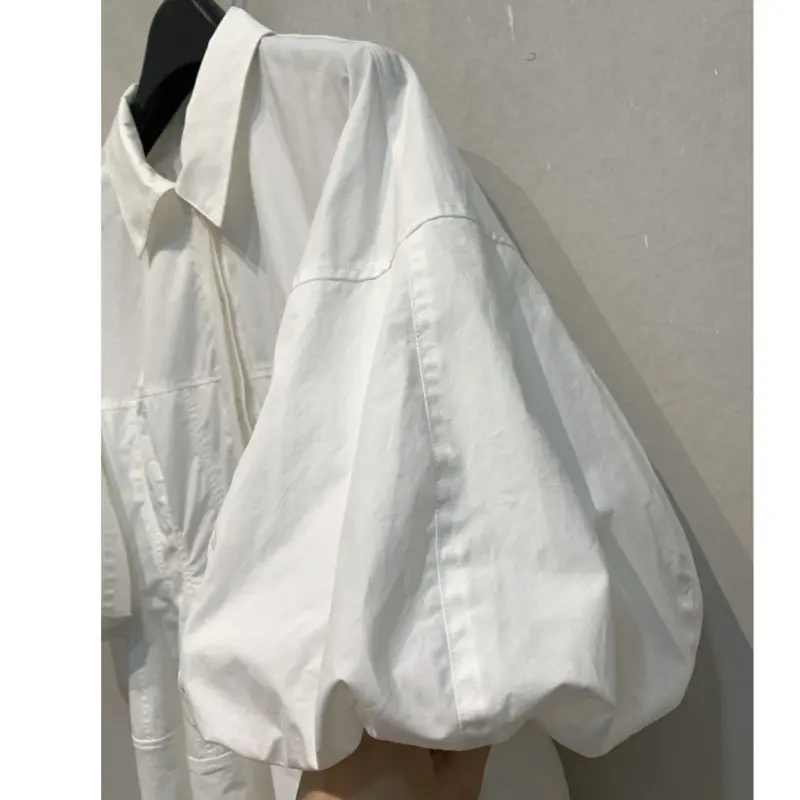 LANMREM French Style Simple Fashionable Wide Waist Turn-down Collar Dress For Women Casual Half Puff Sleeve Long Dresses 2DB3854
