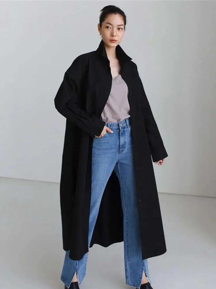LANMREM Single Breasted Long Shirts For Women Lapel Loose Split Side Fashion Shirt Female 2025 Summer Spring New Clothing 2R2479