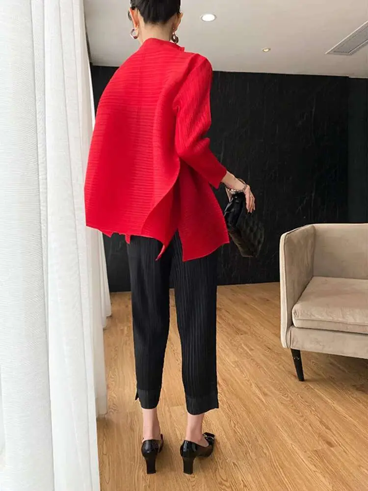 LANMREM Versatile Pleated Shirts Loose Solid Color Stand Single Breasted Casual Shirt Women Fashion Top 2023 Autumn New 2C787
