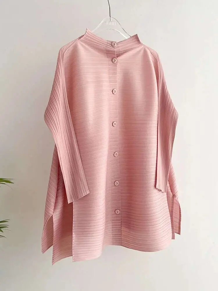 LANMREM Versatile Pleated Shirts Loose Solid Color Stand Single Breasted Casual Shirt Women Fashion Top 2023 Autumn New 2C787