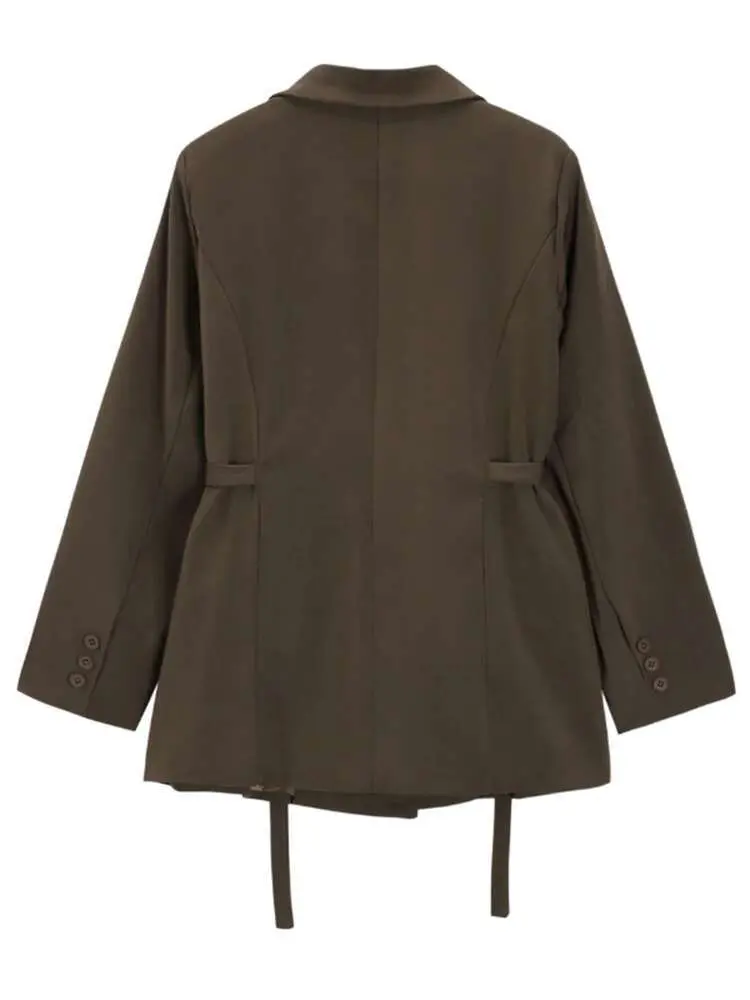 LANMREM Belt Spliced Design Blazer Women Vintage Notched Collar Single Button Coat Fashion 2025 Spring New Clothing 2AA4613