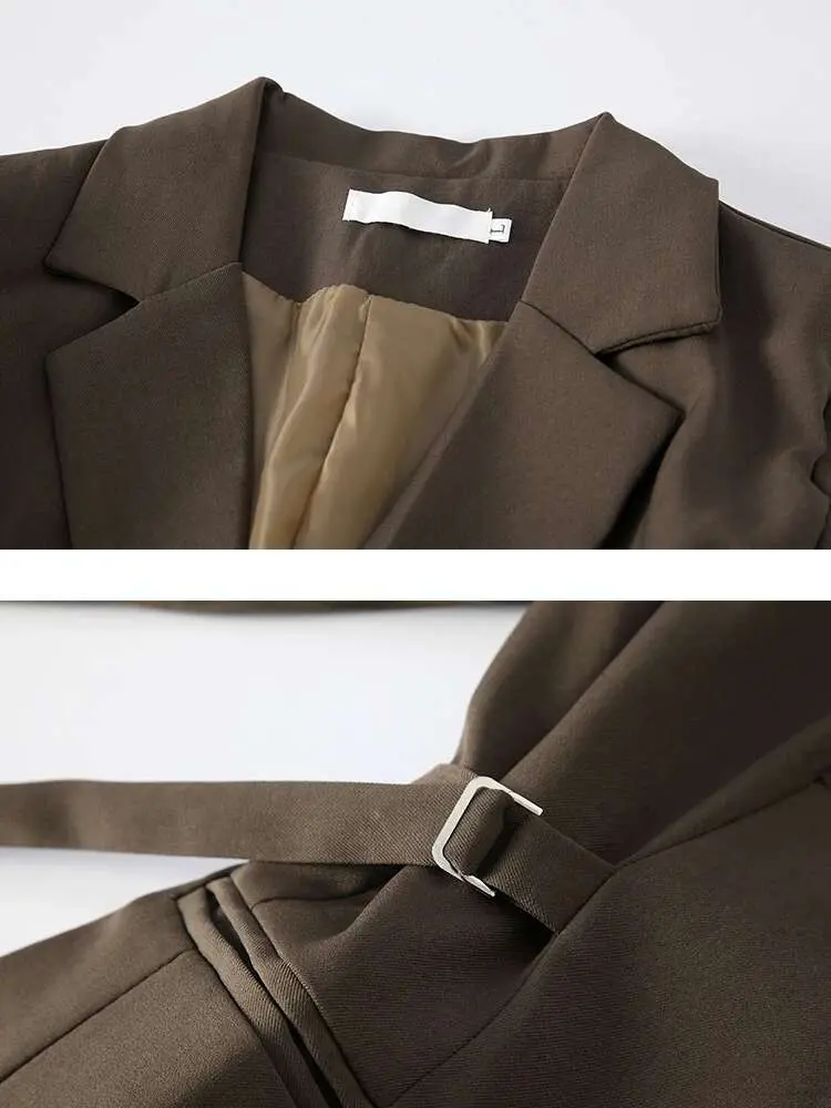 LANMREM Belt Spliced Design Blazer Women Vintage Notched Collar Single Button Coat Fashion 2025 Spring New Clothing 2AA4613