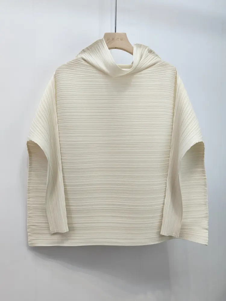 LANMREM 2025 New Maroon Pleated Women's T-shirt Casual Style Long Sleeved A-line Scarf Collar Chic Loose Pullover Tops 2DB2827