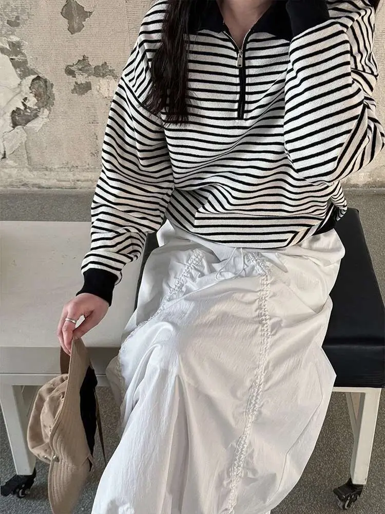 LANMREM Women Skirt 2025 New Fashion Elastic Waist Drawstring Army Green Color Loose A Line Skirts Office Lady Clothes 2DC1434
