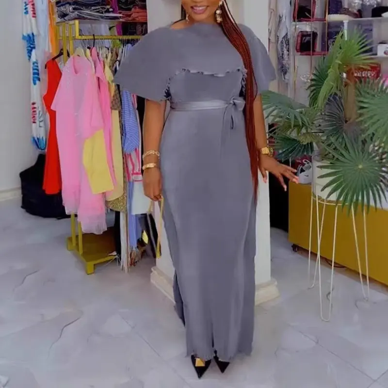 LANMREM Pleated Ruffled Patchwork Women's Summer Dress Chic New Elegant Short Sleeve Irregular Famale Clothing With Belt 2DB4027