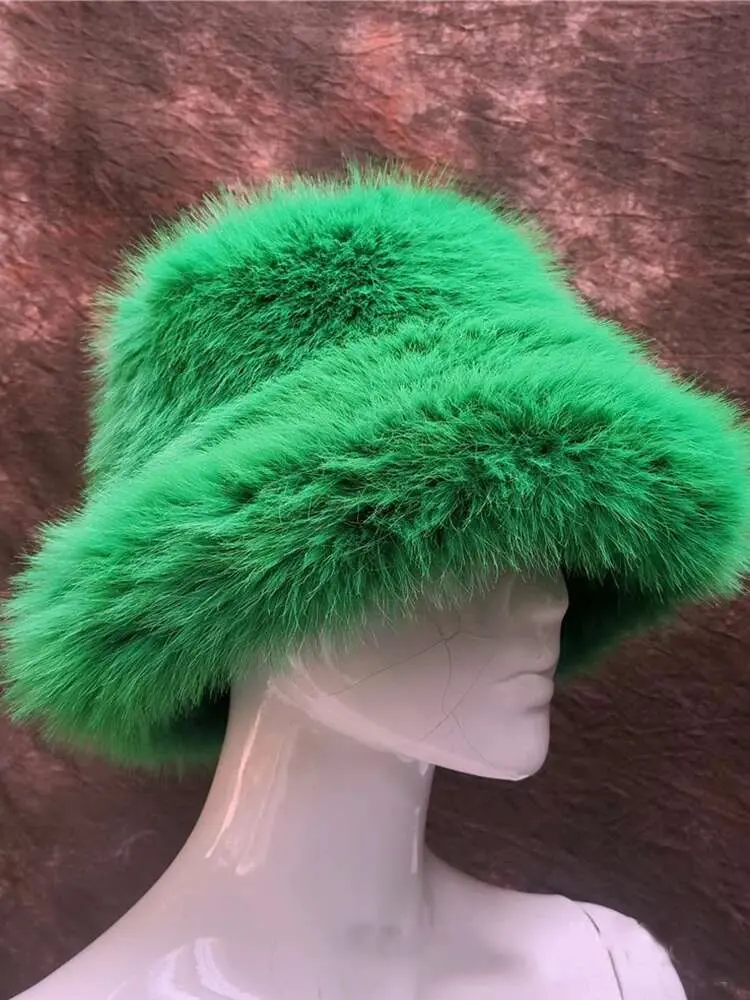 LANMREM Personalized Women's Winter Hat Fluffy Fur Warm Artificial Fur Festival Party Girl Fashion Autumn Winter New Hats 2Z2566