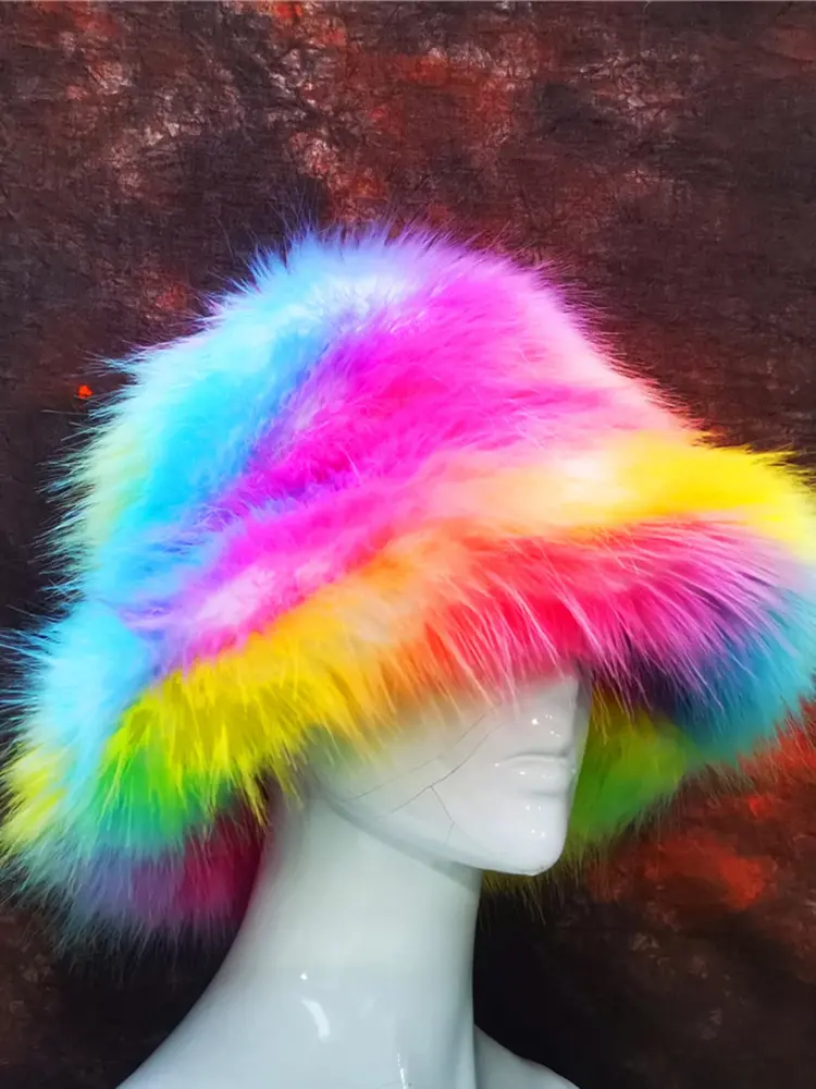LANMREM Personalized Women's Winter Hat Fluffy Fur Warm Artificial Fur Festival Party Girl Fashion Autumn Winter New Hats 2Z2566