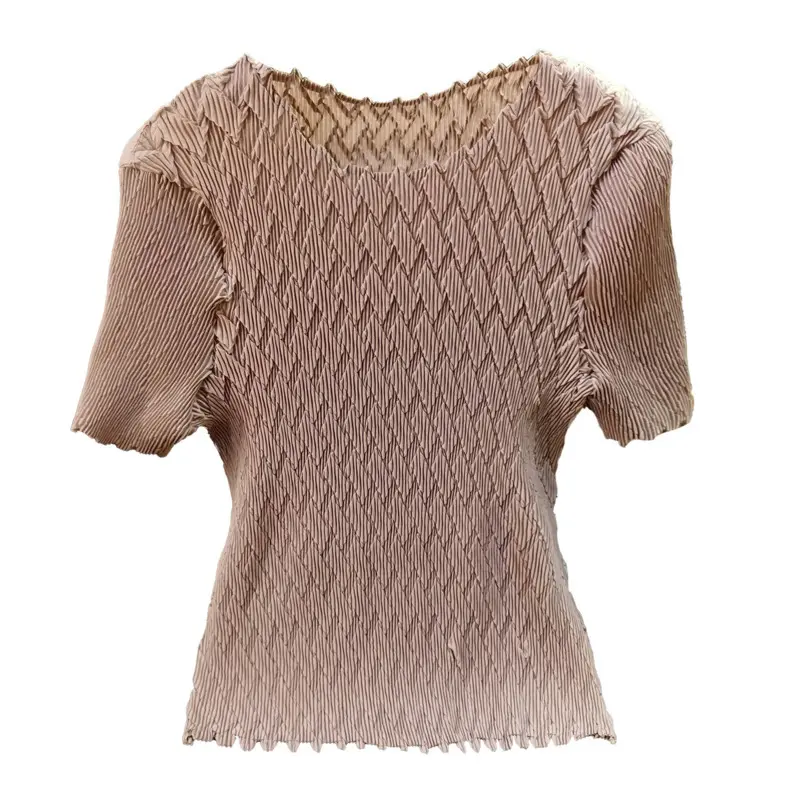 LANMREM Niche Trendy Wavy Pleated Top Loose Versatile Elastic Slimming Short Sleeved T-shirt Women's Summer New Tee 2DB3494