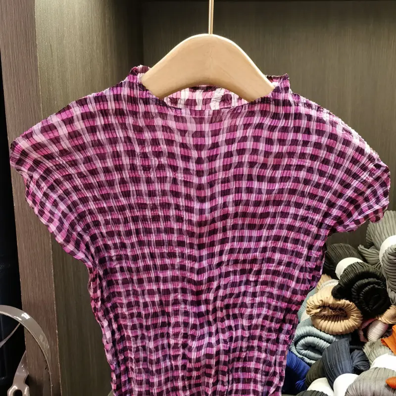LANMREM Pleated Striped Women's Top Fashion Casual Print Loose High Elasticity Versatile Slimming Short Sleeve T-shirt 2DB4060